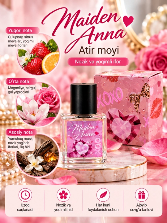 Maiden Anna ayollar uchun atir moyi 10 ml, magnoliya iforli surtiladigan atir