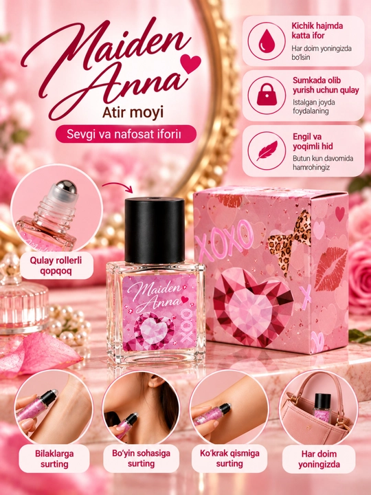 Maiden Anna ayollar uchun atir moyi 10 ml, magnoliya iforli surtiladigan atir