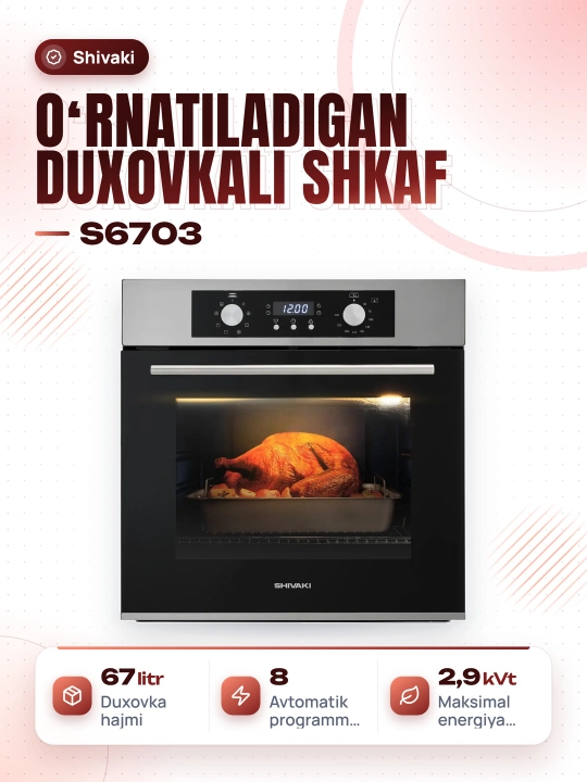 Shivaki S6703 duxovka shkafi, 67 litr, kumush rangda