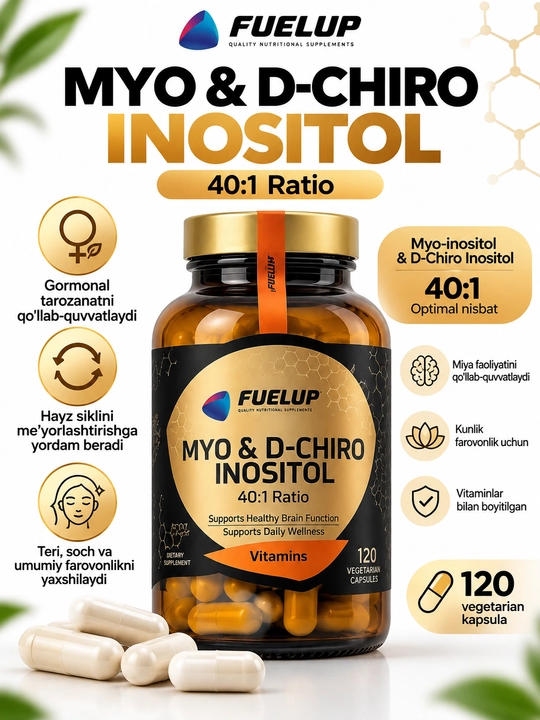 FuelUp Myo & D-Chiro Inositol 120caps, комплекс мио-инозитола и D-хиро-инозитола - 