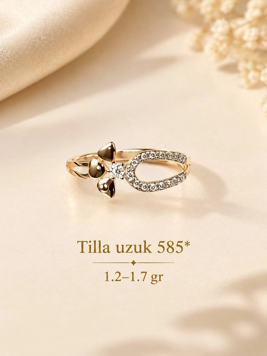 Ayollar uchun tillo uzuk, oltin 585 proba, yaqinlariz uchun ajoyib syurpriz