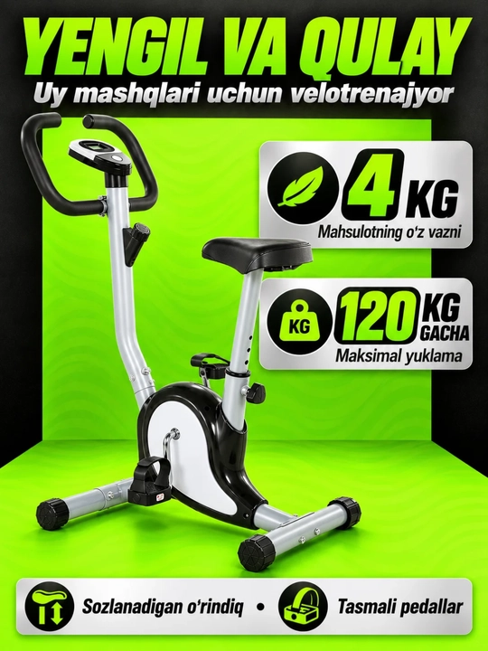 Velotrenajyor, uy uchun velotrenajyor, kardio mashqlar uchun velosiped trenajor, qora