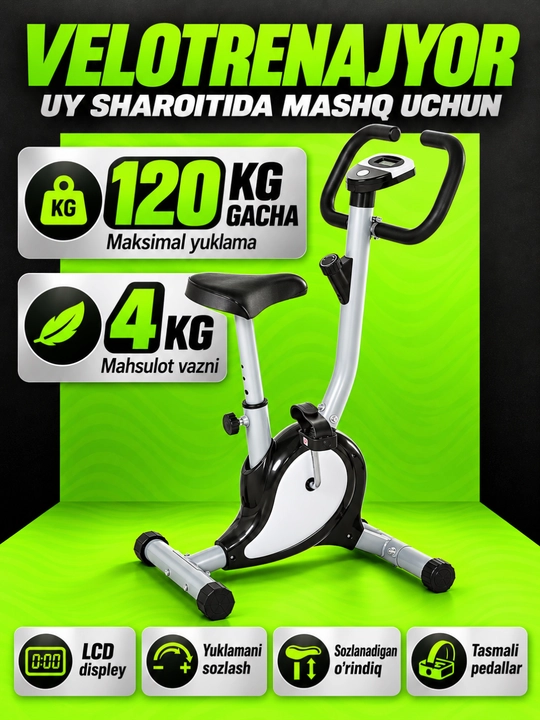 Velotrenajyor, uy uchun velotrenajyor, kardio mashqlar uchun velosiped trenajor, qora - 