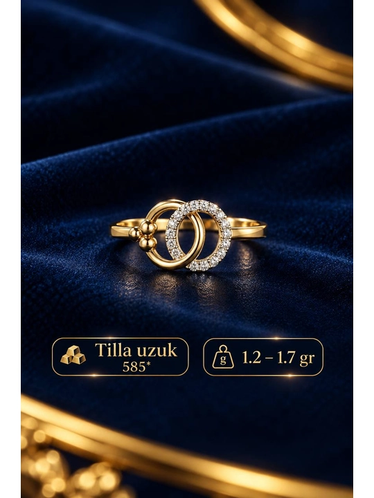 Ayollar uchun tillo uzuk, oltin 585 proba, yaqinlariz uchun ajoyib syurpriz