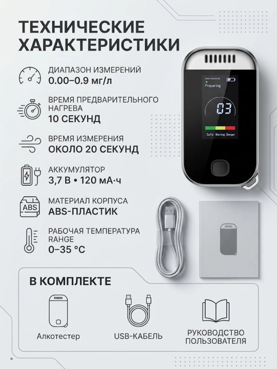 Alkotester, yuqori aniq, kontaksiz, svetodiod displeyli