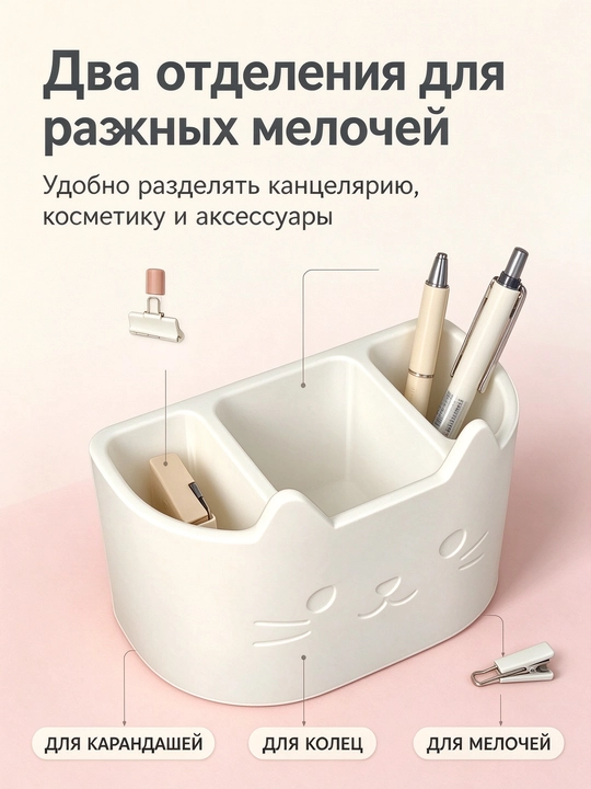 Подставка в форме кошки для зубных щеток и косметики, органайзер на раковину в ванную