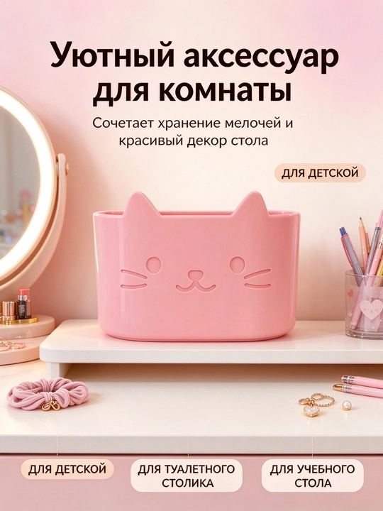 Подставка в форме кошки для зубных щеток и косметики, органайзер на раковину в ванную