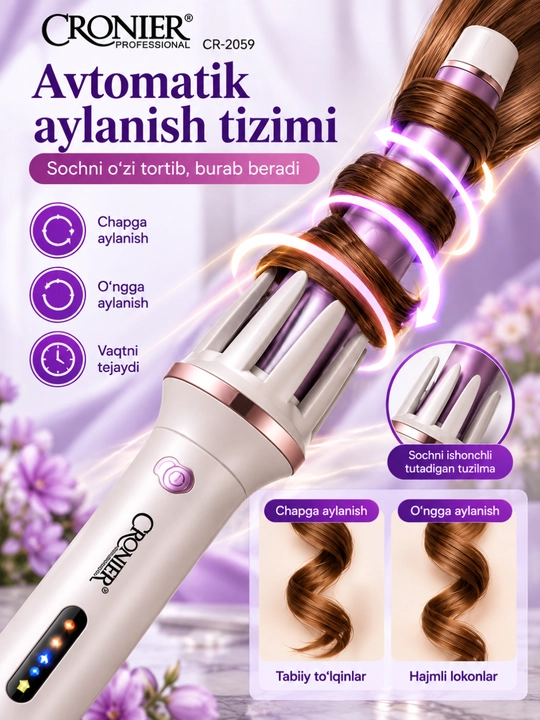 Avtomatik soch jingalaklagich, 25 mm, aylanadigan soch turmaklash qurilmasi