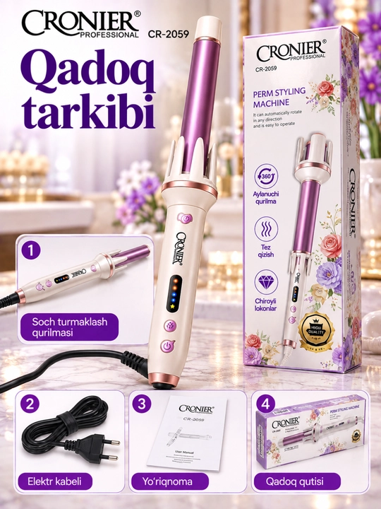 Avtomatik soch jingalaklagich, 25 mm, aylanadigan soch turmaklash qurilmasi