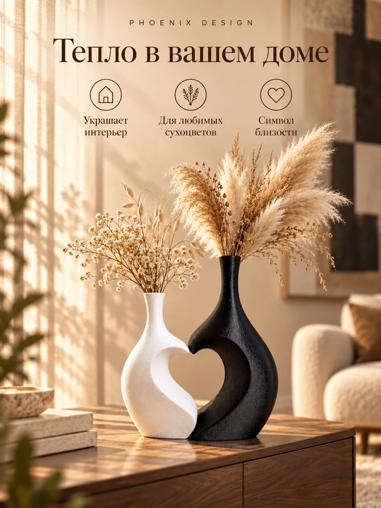 AMOUR by Phoenix Design — haykalsimon vazalar dueti, qora va oq, 2 dona - 