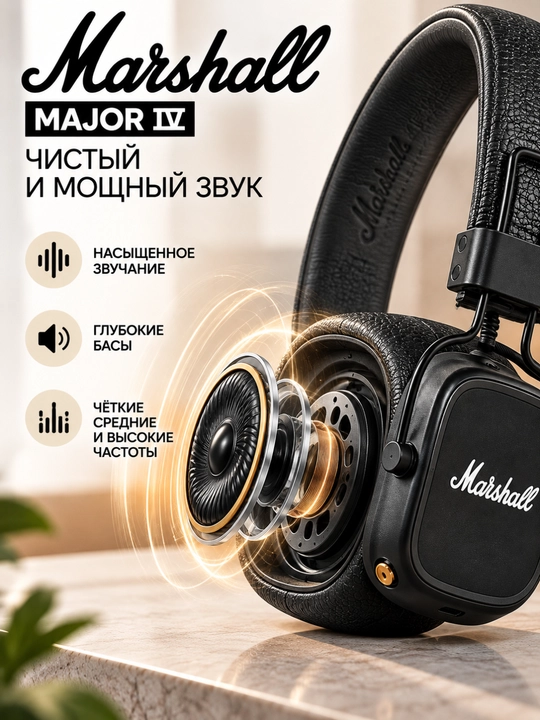 Marshall Major IV simsiz quloqchin, Bluetooth, mikrofonli, 80 soatgacha