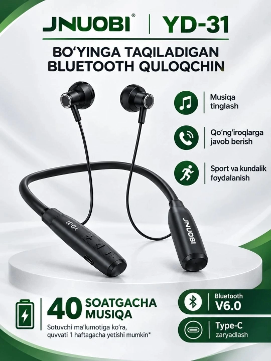 JNUOBI YD-31 — беспроводные Bluetooth-наушники с шейным ободом - 
