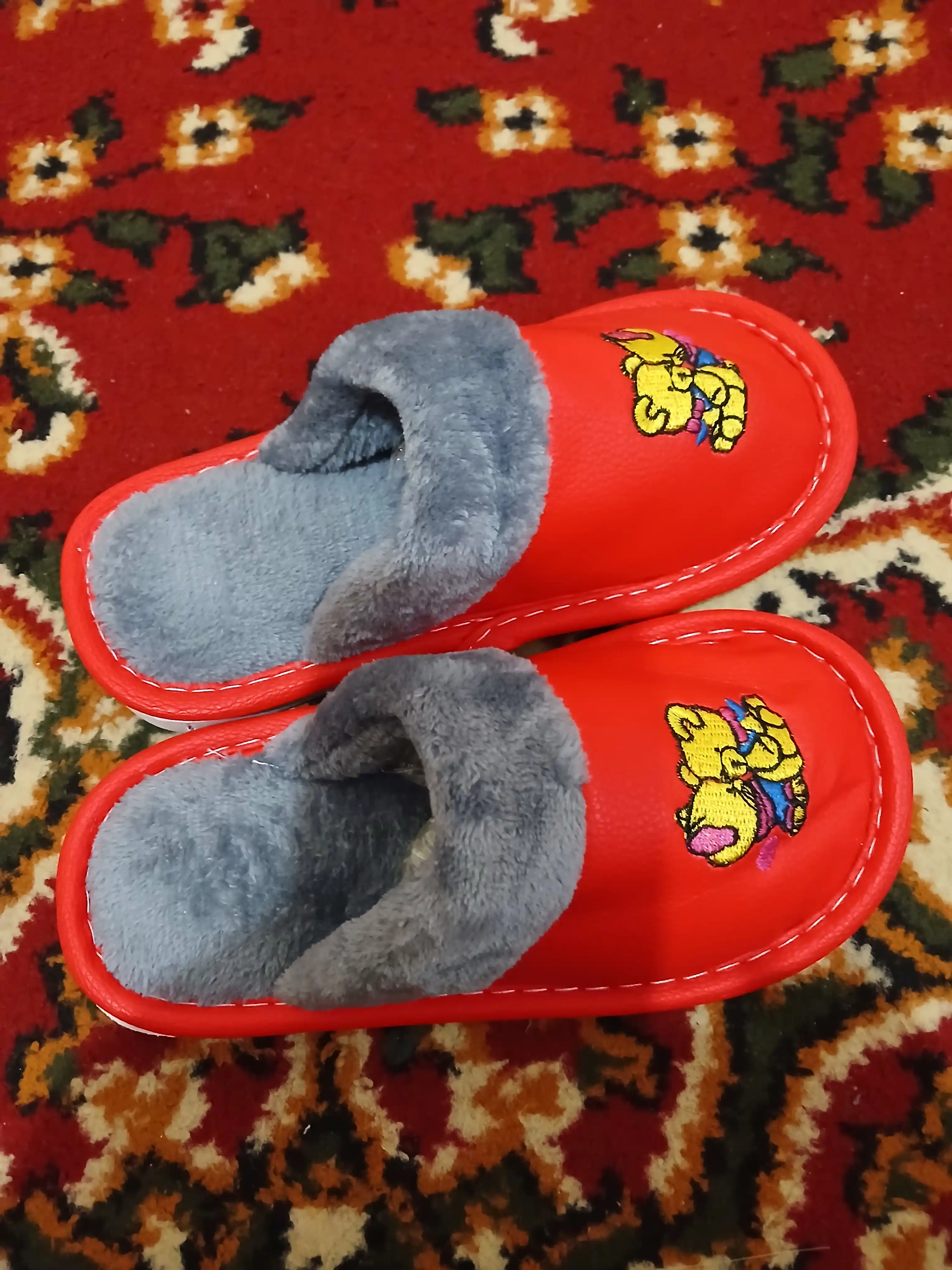 Детские тёплые домашние тапочки с мягким мехом и вышивкой слоников