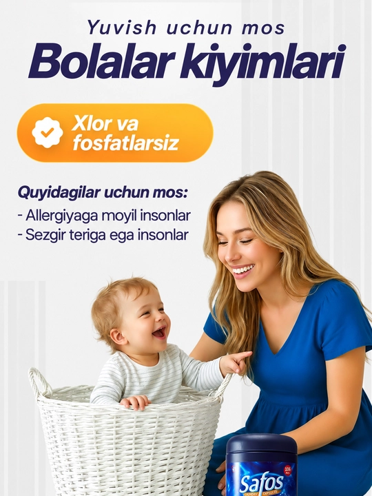 Kir yuvish kapsulalari Safos, Rangli, oq va bolalar kiyimlari uchun 25-106 dona
