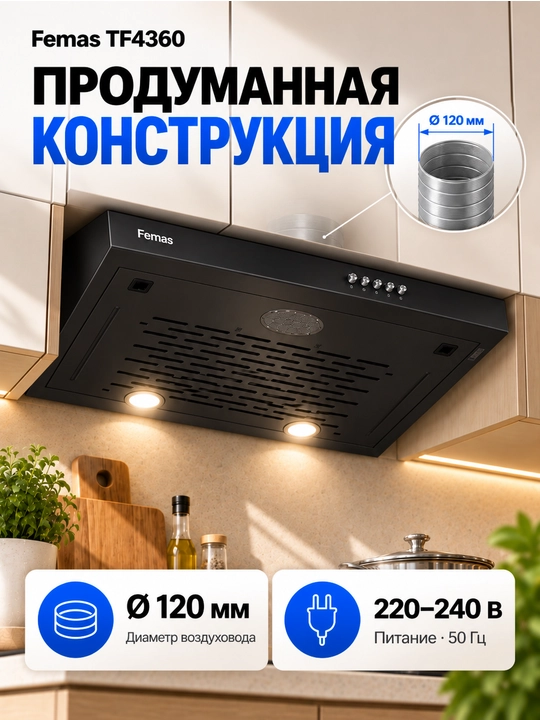 Oshxona uchun dudburon Femas TF4360, LED yoritish, 120 mm