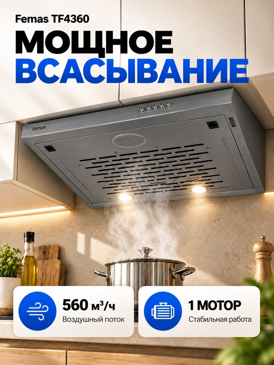 Oshxona uchun dudburon Femas TF4360, LED yoritish, 120 mm