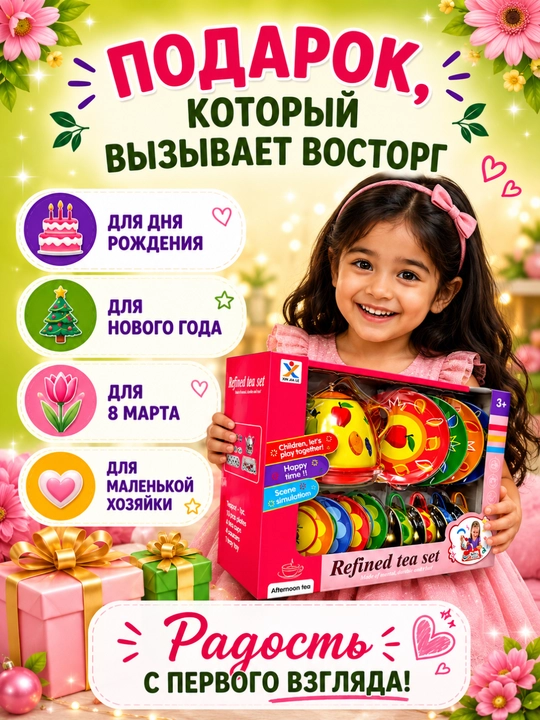 Набор детской металлической посуды с подносом, игрушечная посуда