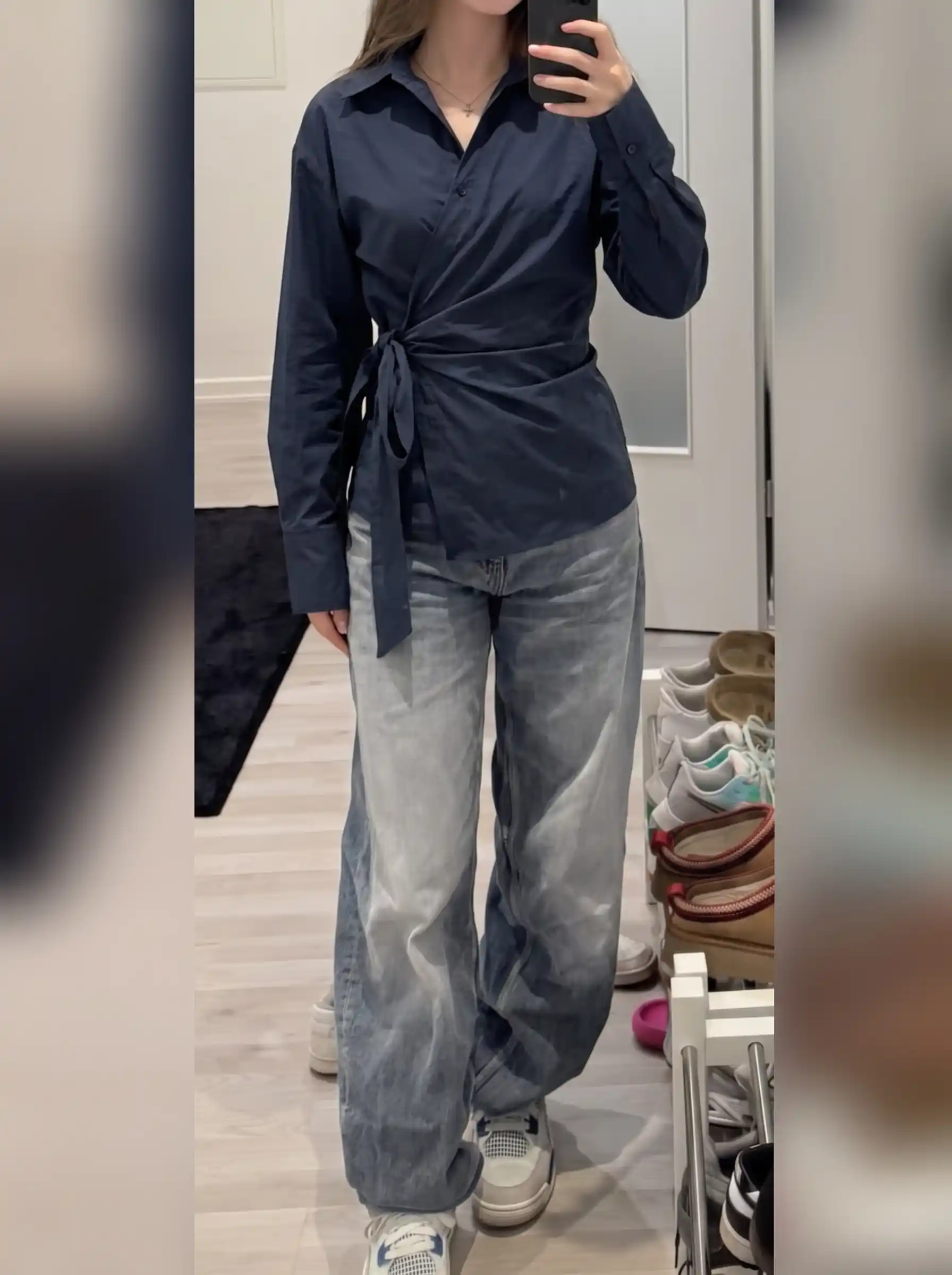 Ayollar o‘rama bluzka-rubashkasi, belbog‘li, uzun yengli S–2XL — ELLY FASHION