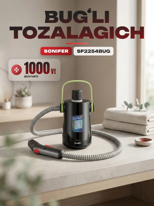 Пароочиститель Sonifer SF-2254, 1000 Вт, для сухой и влажной уборки - 