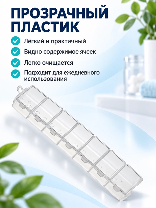 7 kunlik tabletka qutisi, dori va vitaminlar uchun shaffof organayzer, 7 bo'limli