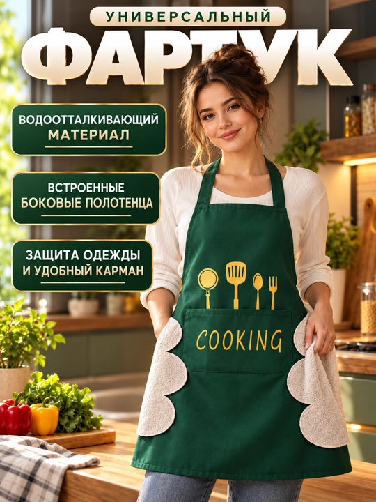 Кухонный фартук, фартук для кухни, фартук повара, водоотталкивающий, фартук с карманом - 