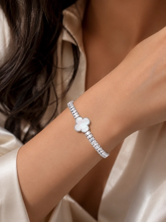 Браслет Van Cleef из нержавеющей стали с эмалью и фианитами