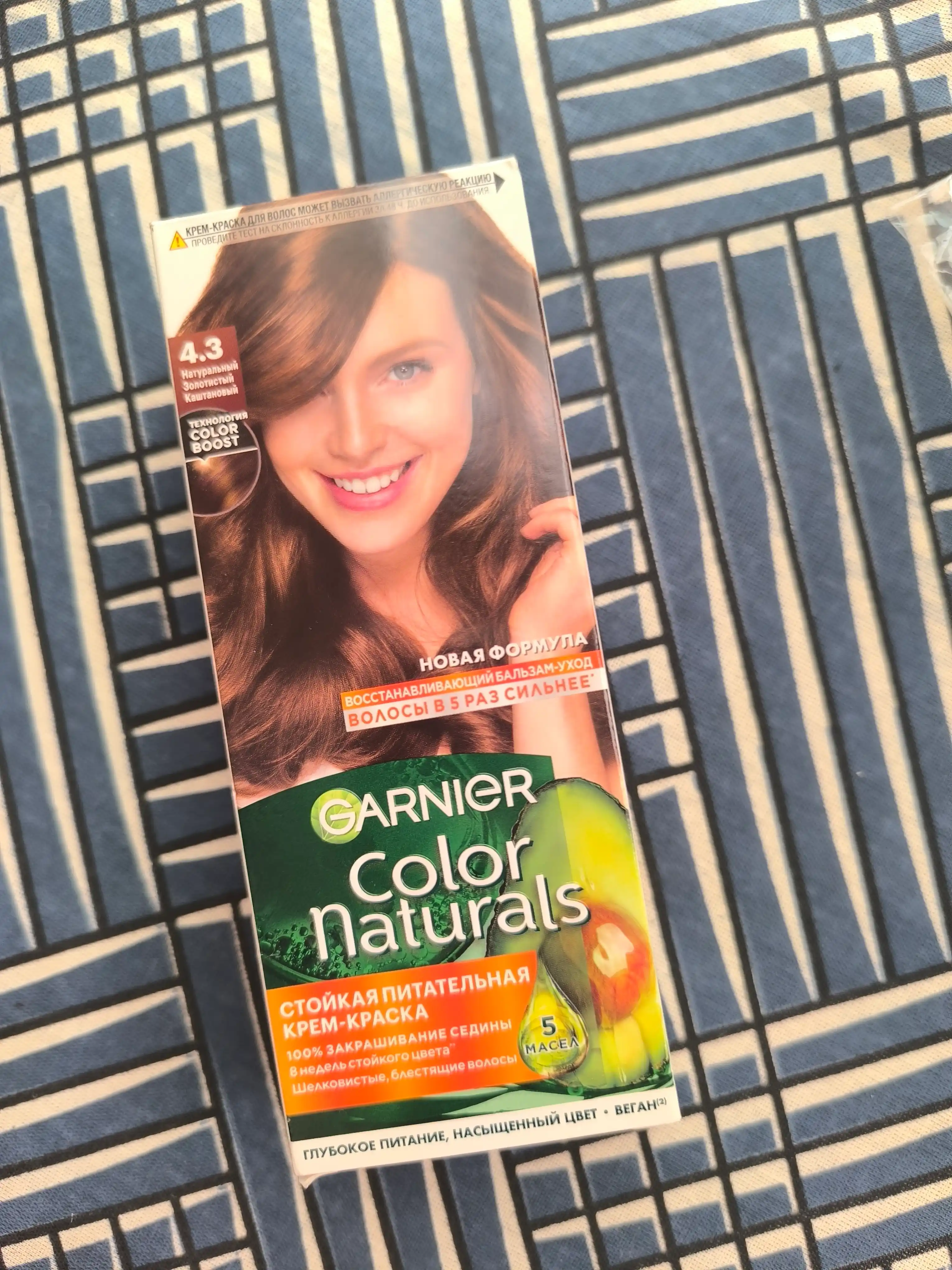 Garnier "Color Naturals" chidamli to‘yimli soch kremi bo‘yog‘i, 4.3 kulrang kasht