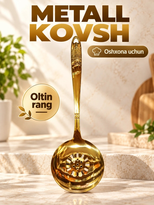 Кухонный металлический ковш с отверстиями, для процеживания, золотистый - 