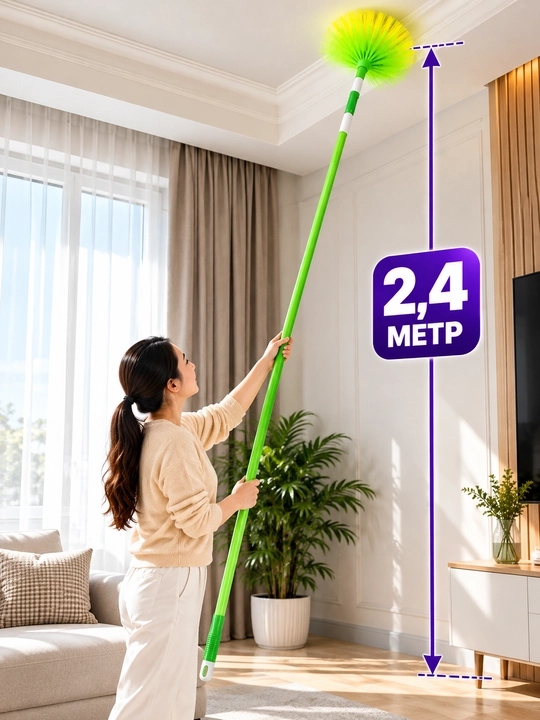 Телескопическая щетка для потолка 1.8–4м | Для удаления пыли и паутины - 