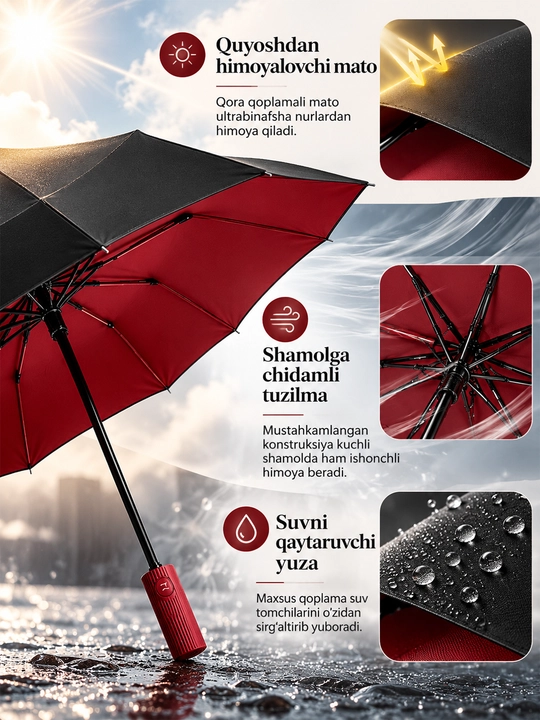 Soyabon, zontik avtomat, ikki tomonlama, ixcham va chidamli