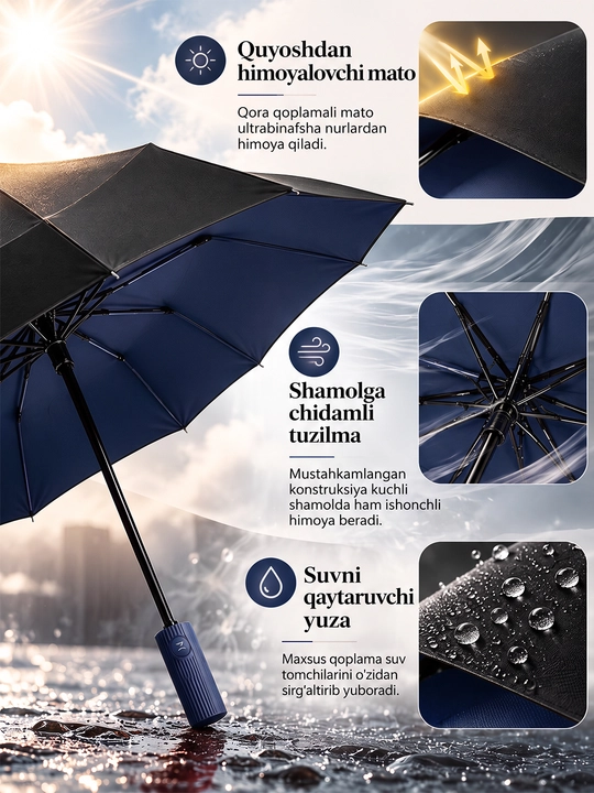 Soyabon, zontik avtomat, ikki tomonlama, ixcham va chidamli
