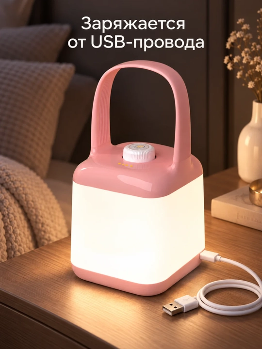 Ночник светодиодный портативный, аккумуляторный LED светильник, 3 режима, USB