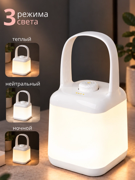 Ночник светодиодный портативный, аккумуляторный LED светильник, 3 режима, USB