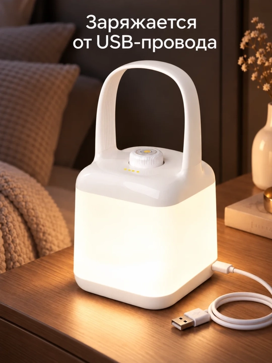 Ночник светодиодный портативный, аккумуляторный LED светильник, 3 режима, USB
