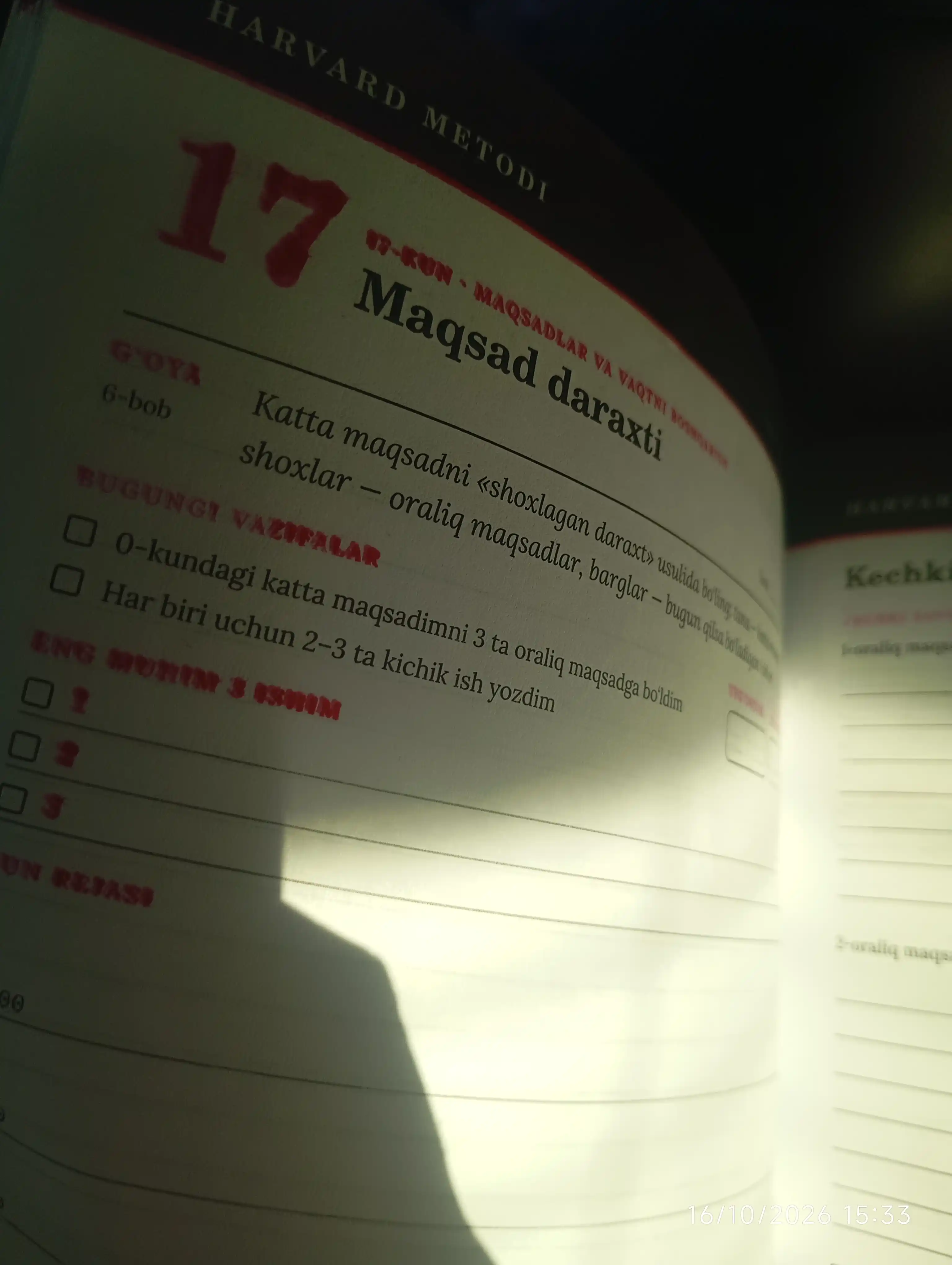 Harvard metodi — 30 kunlik kundalik daftari, o‘zbek tilida
