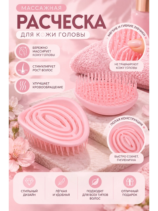 Массажная расчёска для волос, мягкая силиконовая щётка для кожи головы - 