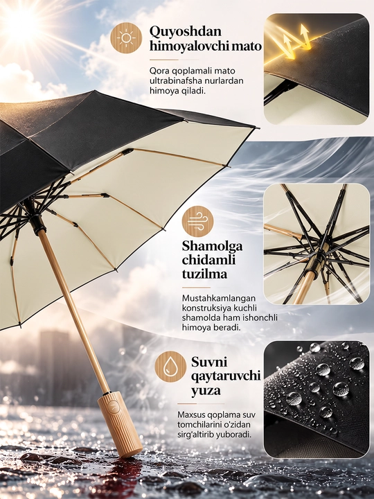 Soyabon, zontik avtomat, ikki tomonlama, ixcham va chidamli