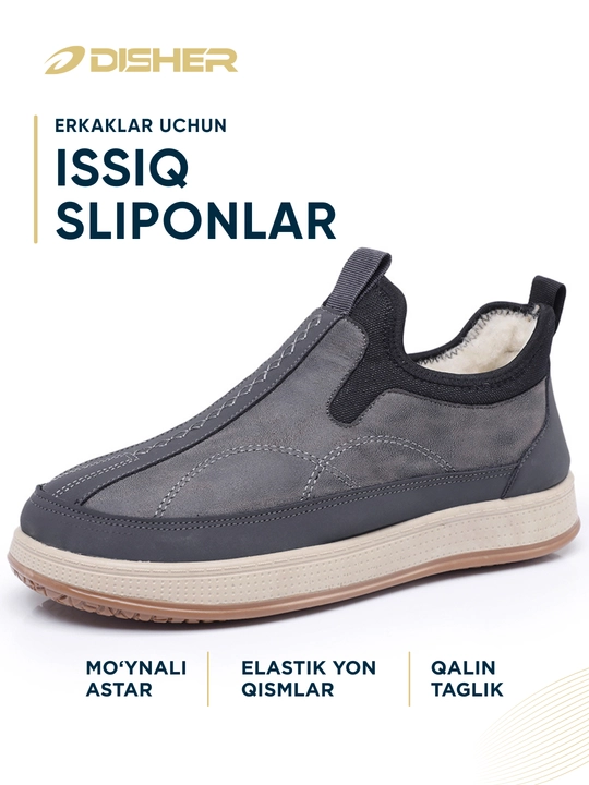 Qishki erkaklar sliponlari DISHER WarmStrike, issiq, bog‘ichsiz(1 o‘lcham katta oling)