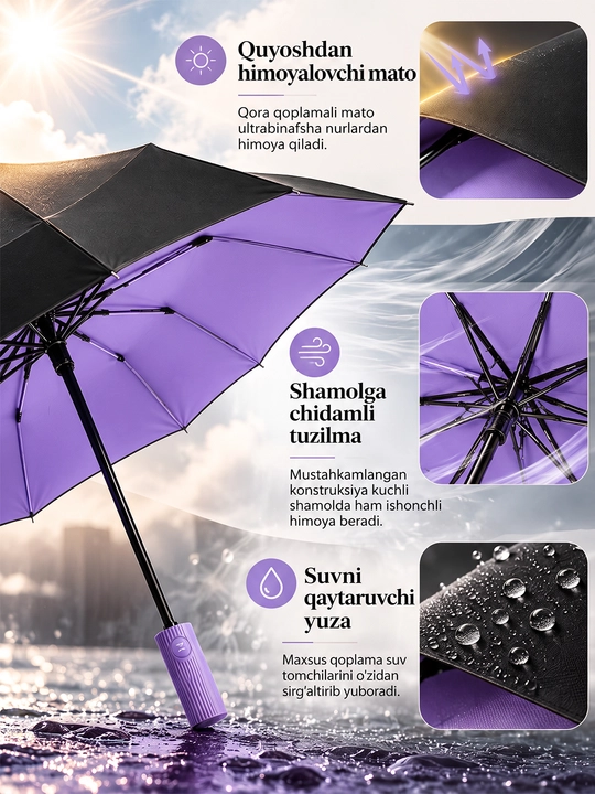 Soyabon, zontik avtomat, ikki tomonlama, ixcham va chidamli