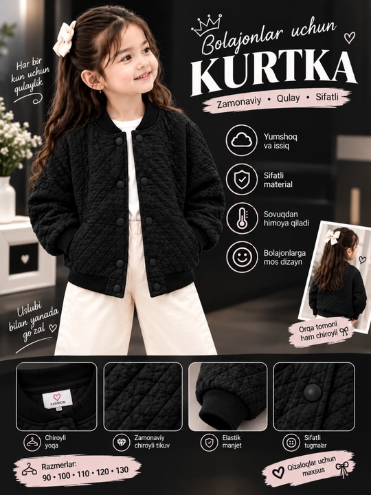 Kundalik jaket, qizlar kiyimi, kuzgi kiyim - 