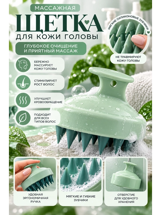 Массажёр для кожи головы, силиконовая щётка для мытья волос и массажа - 