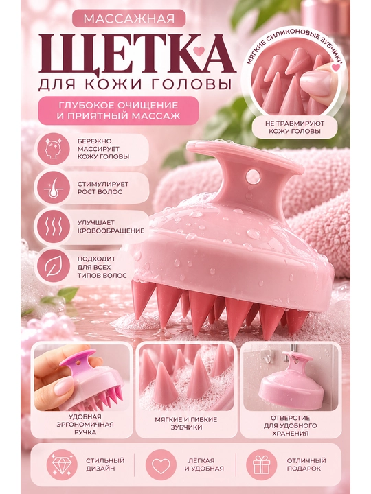 Массажёр для кожи головы, силиконовая щётка для мытья волос и массажа - 