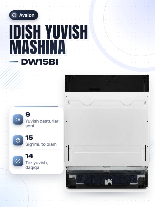 O'rnatilgan idish yuvish mashinasi AVALON AVL-DW 15 BI - 