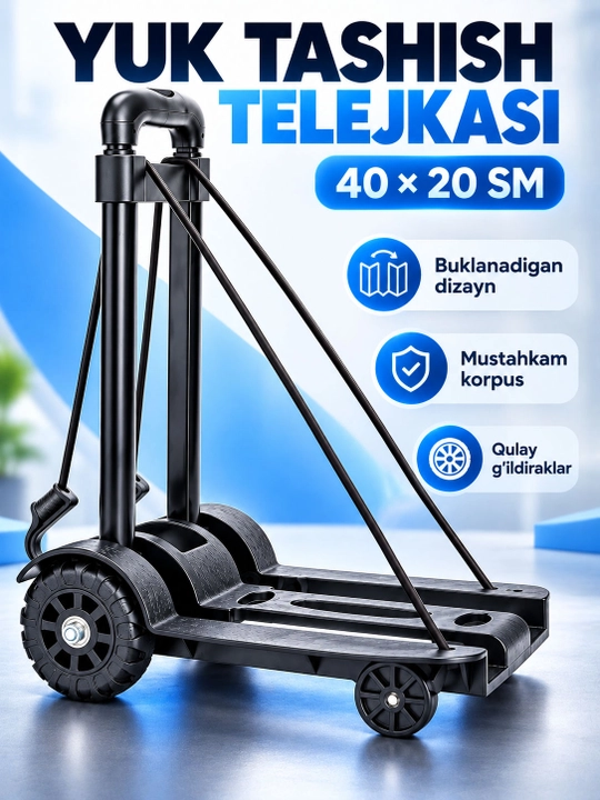 Yig‘ma yuk aravachasi, teleskopik tutqichli, platformasi 40×20 sm - 