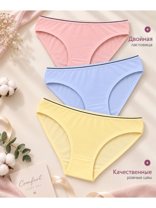 Ayollar uchun Donella paxtali труси, 3 dona to‘plam, slip modeli, 95% paxta, Turkiya
