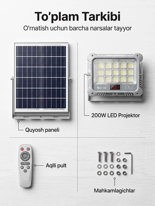 Светодиодный LED прожектор с солнечной панелью BELTOMS IP66, с пультом - 