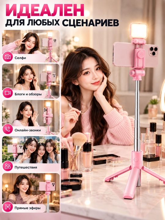 Selfi tayoqchasi Monopod, telefon uchun tripod, Bluetooth pulti bilan, video uchun shtativ