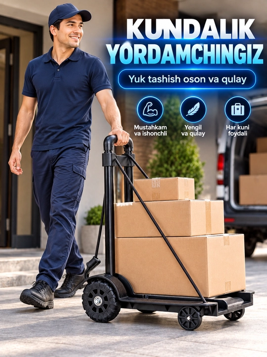 Yuk aravachasi yig'ma, qutilar va bagaj uchun, ofis va uy uchun, yengil