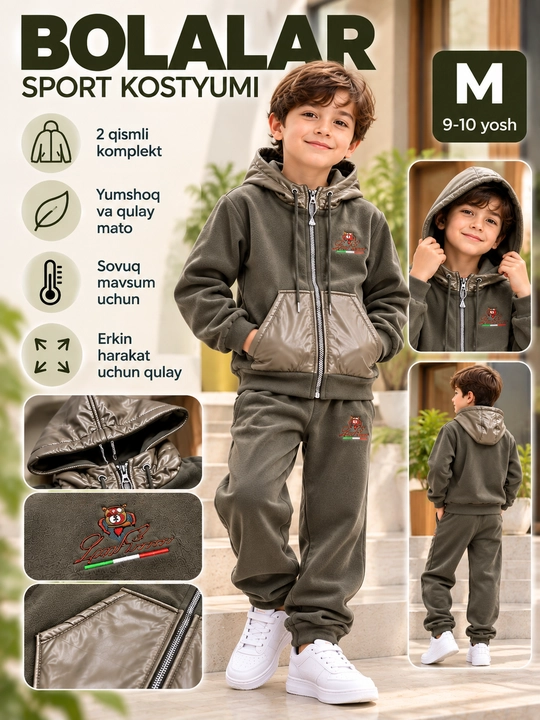 Bolalar kapyushonli sport kostyumi,, 2 qismli to‘plam