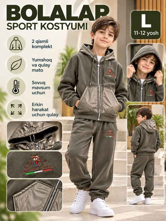 Bolalar kapyushonli sport kostyumi,, 2 qismli to‘plam